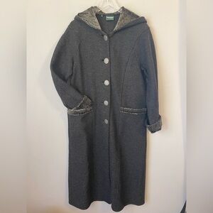 Long Boiled Wool Coat Silver Faux Fur Trim Geiger 36